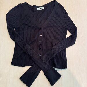 Urban Outfitters Black Knit Ribbed Long Sleeve Button-Up Cardigan Size Large